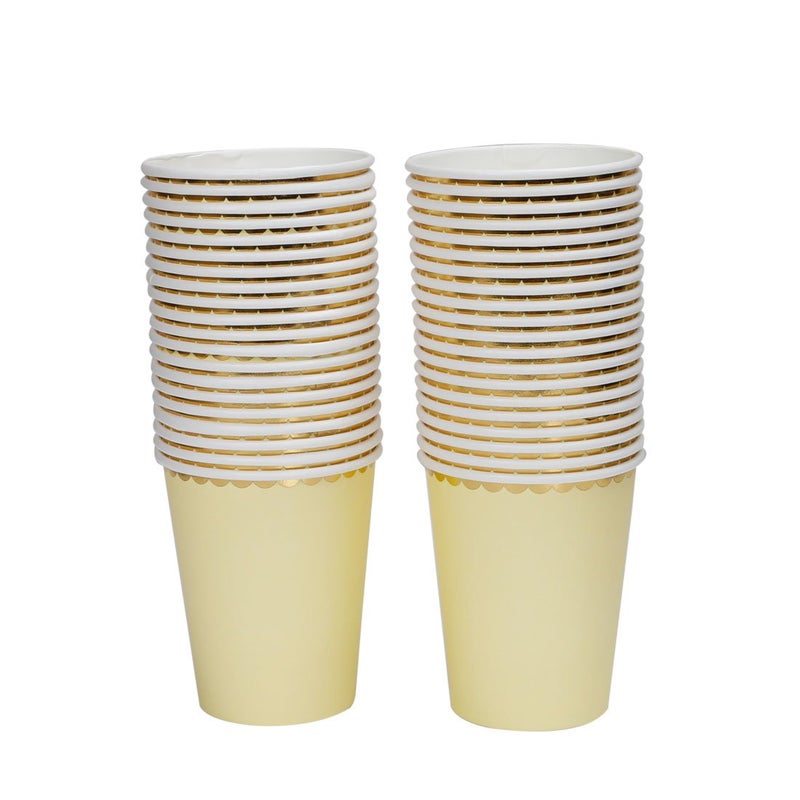 Geeklife Gold Yellow Paper Cups,Sparkly Gold Foil Disposable Paper Cups 9oz for Wedding,Party,Cocktail and Anniversary Dinner,40 PCS - Image 1